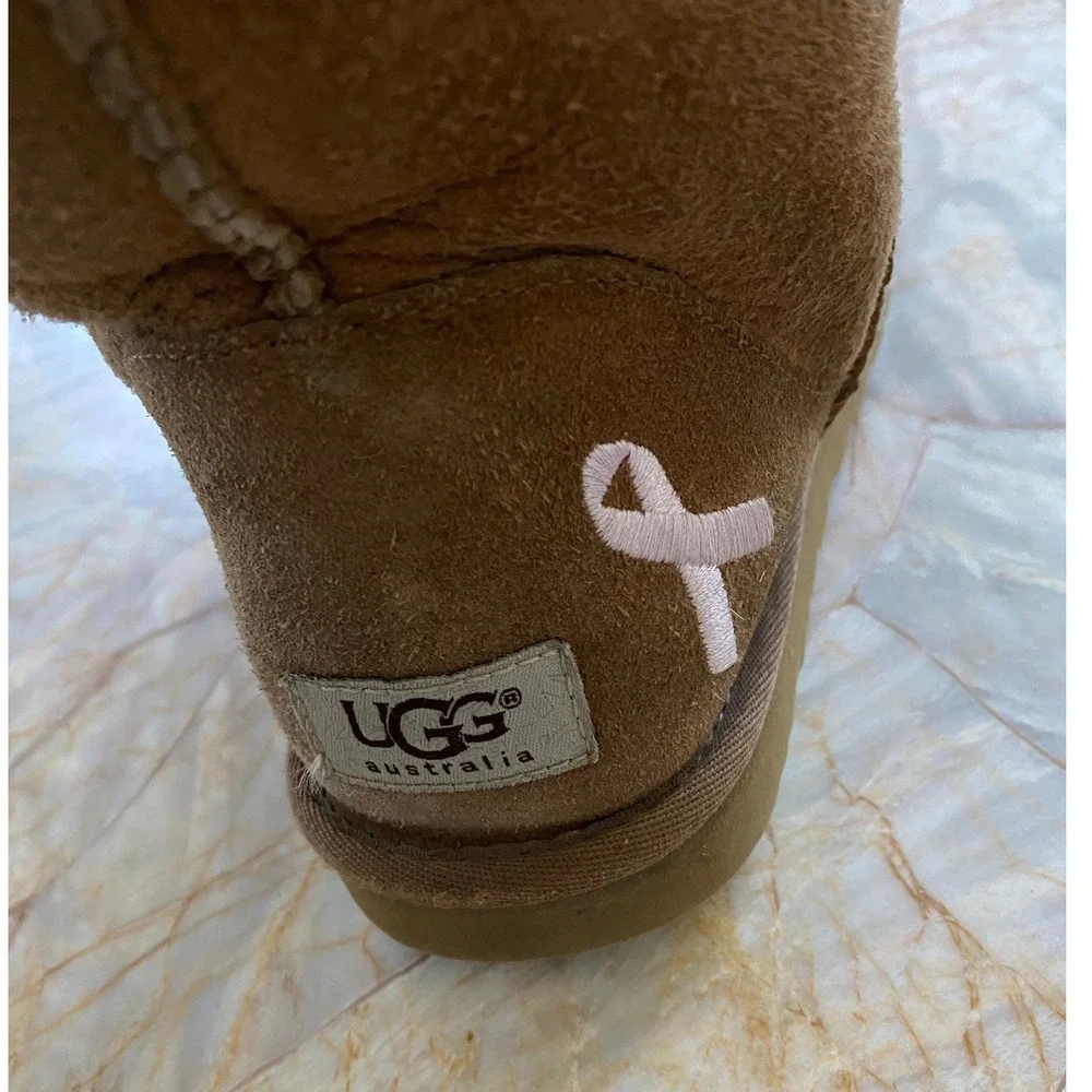UGG Australia Classic Short Chestnut Suede Pink Ribbon Breast Cancer Boots